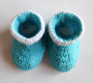 Woolen Soft Sole Blue Booties For Kids
