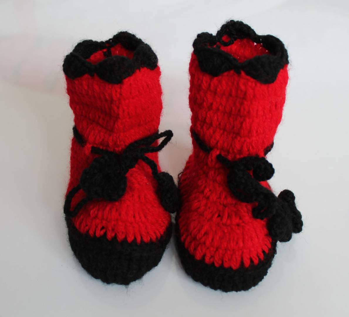 Woolen Soft Sole Red Booties For Kids