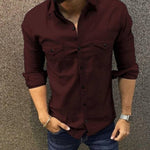Maroon Cotton Solid Long Sleeves Casual Shirt