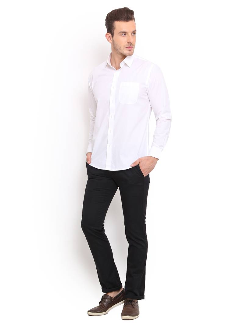 Men's Black Cotton Solid Mid-Rise Casual Regular Fit Chinos