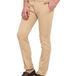 Men's Khaki Cotton Solid Mid-Rise Casual Regular Fit Chinos