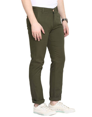 Men's Green Cotton Solid Mid-Rise Casual Regular Fit Chinos