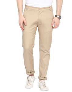 Men's Khaki Cotton Solid Mid-Rise Casual Regular Fit Chinos