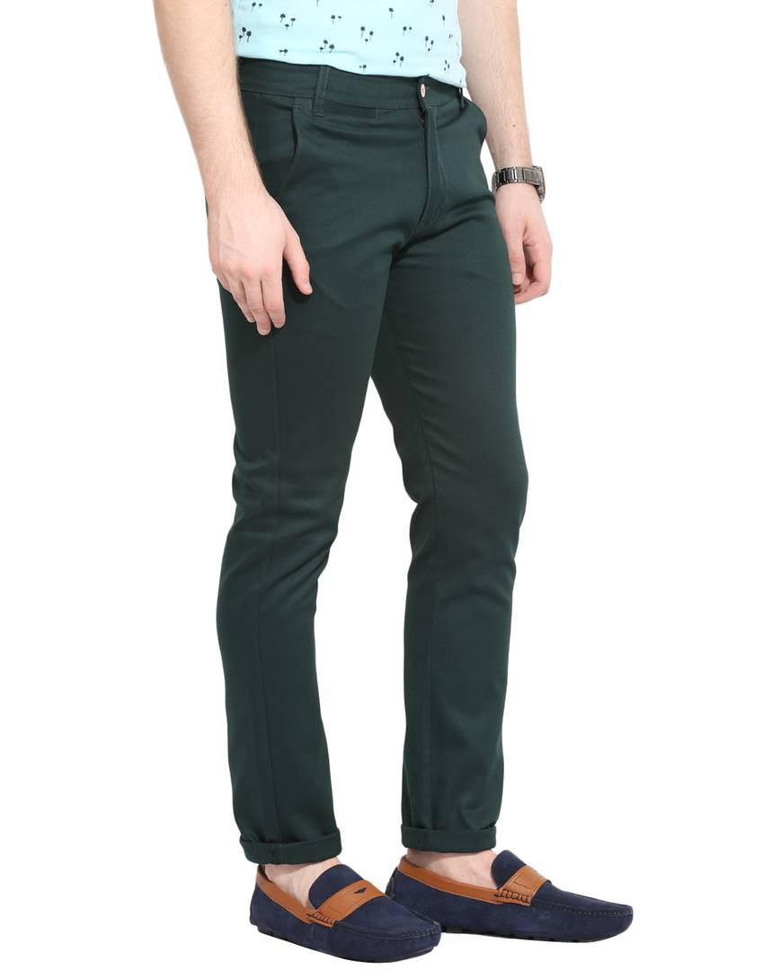 Men's Green Cotton Solid Mid-Rise Casual Regular Fit Chinos