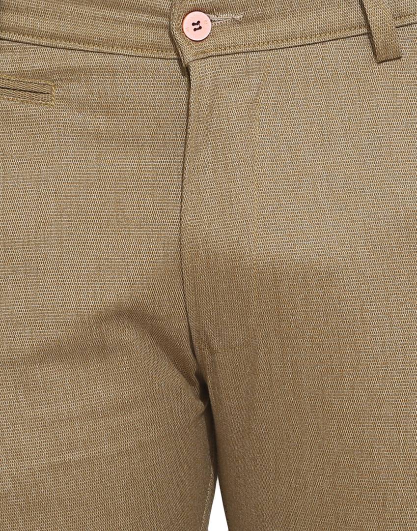 Men's Brown Cotton Solid Mid-Rise Casual Regular Fit Chinos