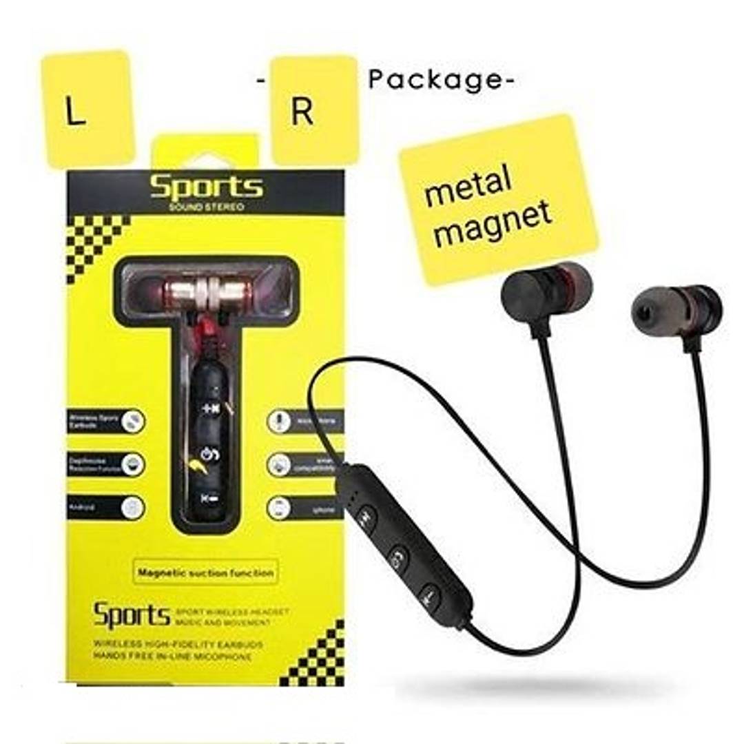 Magnetic Wireless Bluetooth Earphones Headset With Mic For Handsfree Calling For All Smartphone Devices Colour Black