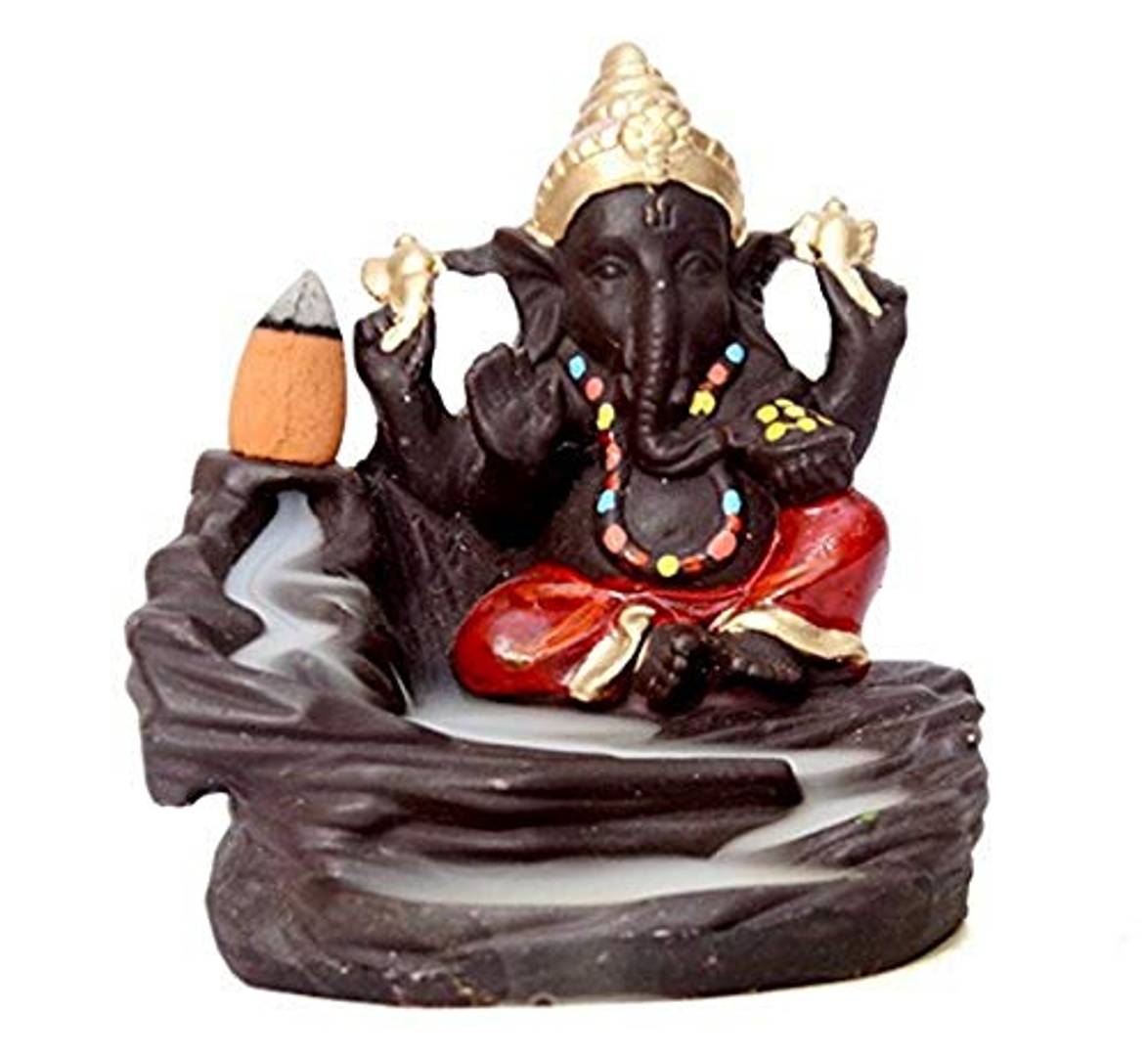 Ganesha Smoke Fountain Polyresin Incense Burner with 10 Backflow Scented Cone Incense (Red)