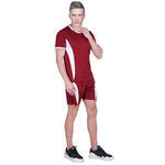 Men's Red Self Pattern Polyester Sports Tees & Shorts Set