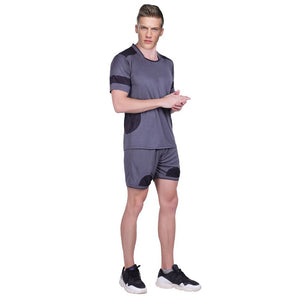 Men's Grey Self Pattern Polyester Sports Tees & Shorts Set