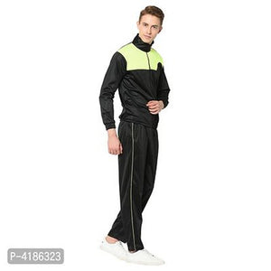 Black Solid Polyester Tracksuit