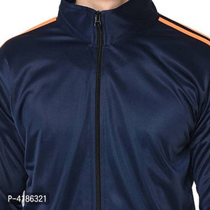 Navy Blue Solid Polyester Tracksuit
