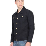 Men's Black Denim Long Sleeves Solid  Jackets