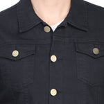 Men's Black Denim Long Sleeves Solid  Jackets