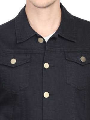 Men's Black Denim Long Sleeves Solid  Jackets