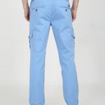 Men's Blue Cotton Mid-Rise Solid Cargos