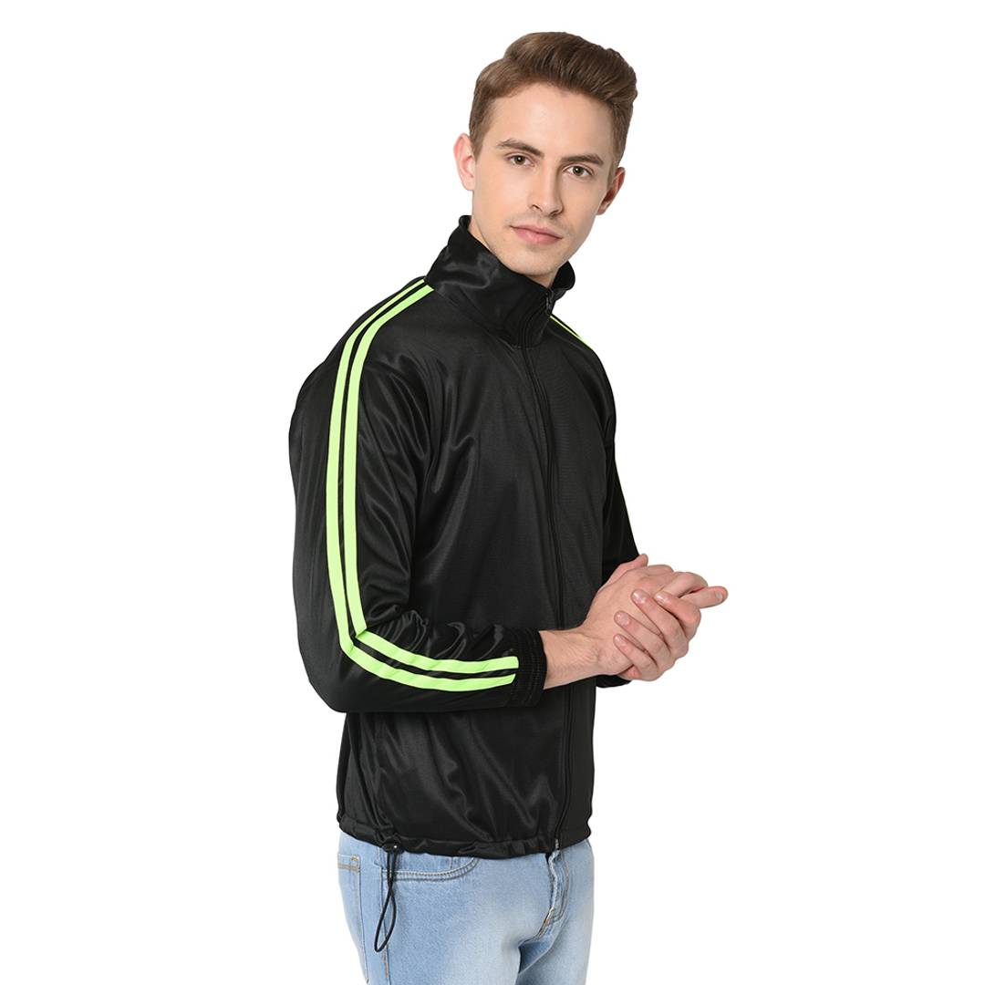 Men's Black Self Pattern Polyester Track Jacket