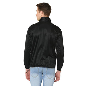 Men's Black Self Pattern Polyester Track Jacket