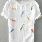 Men's White Cotton Printed Round Neck Tees