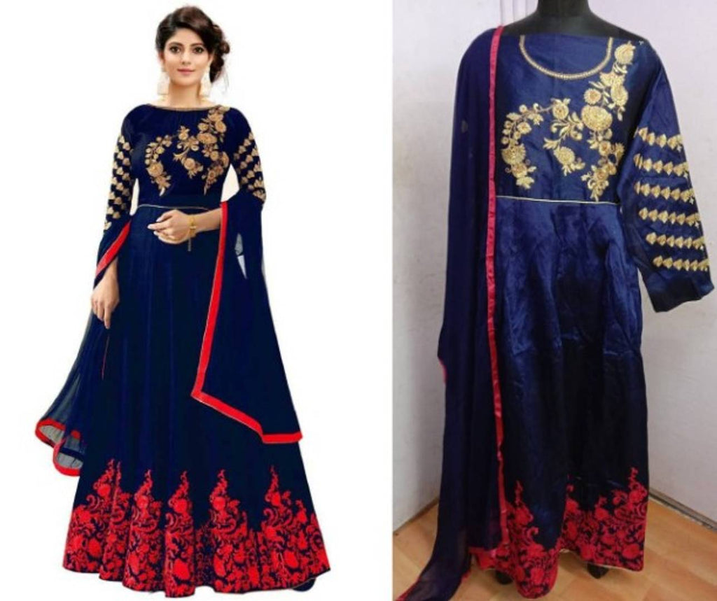 Stylish Phantom Silk Embroidered Gown With Dupatta