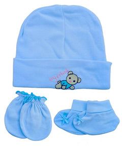 Baby Unisex Mitten Cotton Cap and Booty Set (Blue) - Pack of 1