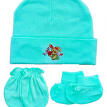 Baby Unisex Mitten Cotton Cap and Booty Set (Green) - Pack of 1