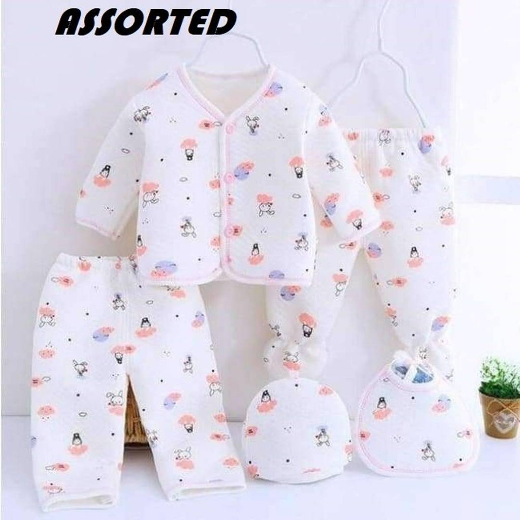 Presents New Born Baby Winter Wear Keep warm Cartoon Printing Baby Clothes 5Pcs Sets Cotton Baby Boys Girls Unisex Baby Fleece / Falalen Suit Infant Clothes First Gift For New Baby
