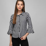 Black And White Close Check Shirt With Bell Sleeve