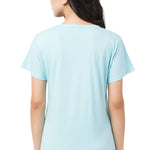 Women's Blue Printed Cotton Round Neck T-Shirt