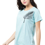 Women's Blue Printed Cotton Round Neck T-Shirt