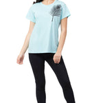 Women's Blue Printed Cotton Round Neck T-Shirt