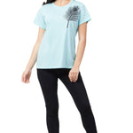 Women's Blue Printed Cotton Round Neck T-Shirt