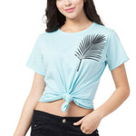 Women's Blue Printed Cotton Round Neck T-Shirt