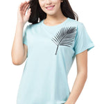 Women's Blue Printed Cotton Round Neck T-Shirt