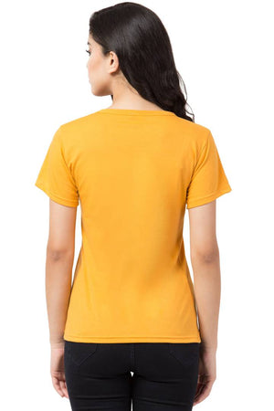 Women's Yellow Printed Cotton Round Neck T-Shirt