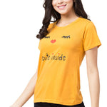 Women's Yellow Printed Cotton Round Neck T-Shirt