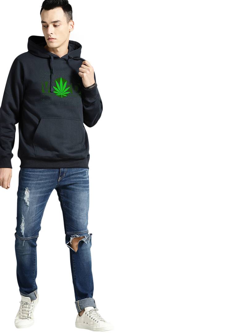 Full Sleeve WEED Print Hooded Sweatshirt For Mens