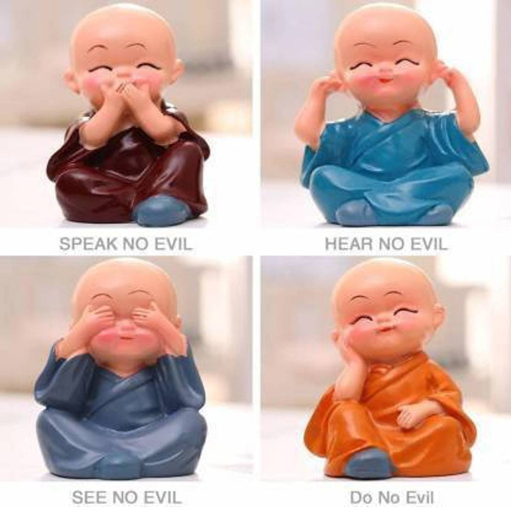 Luvcraft Colorful 4 Monks Buddha Figurines - for Home Decor| Office Decor| Chrismas Decor| Diwali Decor| Vaastu Decor| Fengshui Decorative Showpiece - 5 cm  (Polyresin, Multicolor)