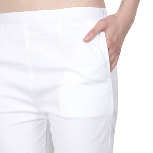 Cotton Lycra White Solid Pant