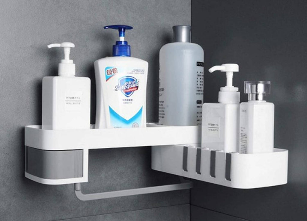 Plastic Bathroom Toiletry Holder Bathroom Shelf Without Drill & Nail,Easy Installing - (White)