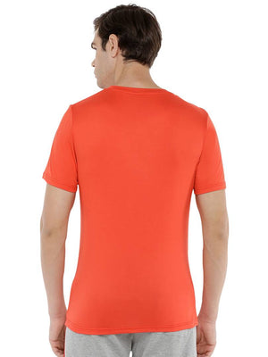 Orange Printed Cotton Round Neck T-Shirt