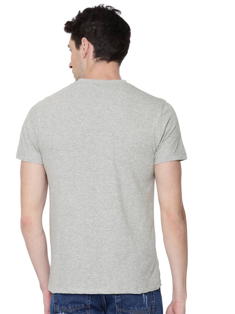 Grey Printed Cotton Round Neck T-Shirt