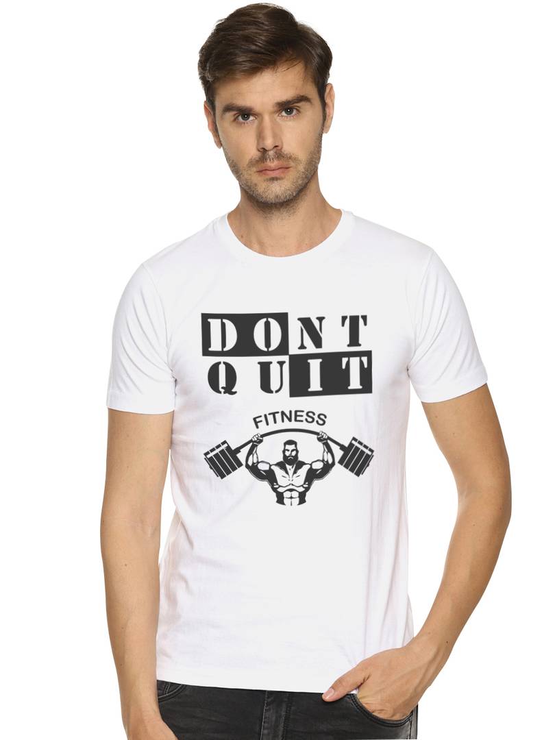 White Printed Cotton Round Neck T-Shirt