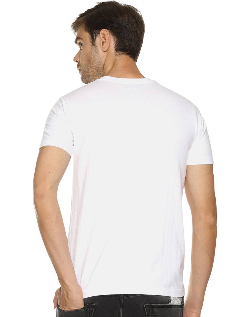 White Printed Cotton Round Neck T-Shirt