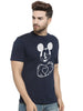 Navy Blue Printed Cotton Round Neck T-Shirt