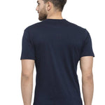 Navy Blue Printed Cotton Round Neck T-Shirt