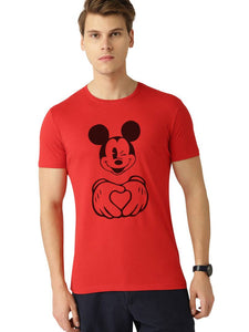 Red Printed Cotton Round Neck T-Shirt