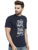 Navy Blue Printed Cotton Round Neck T-Shirt