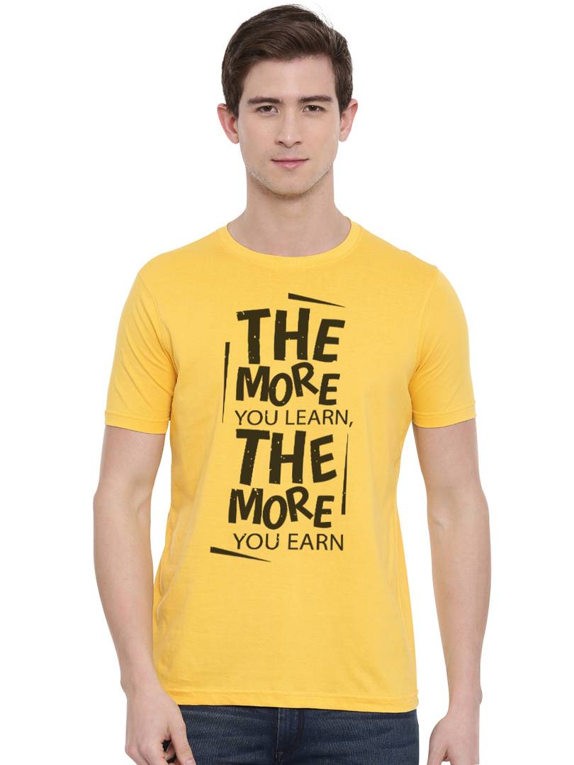 Yellow Printed Cotton Round Neck T-Shirt