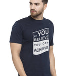 Navy Blue Printed Cotton Round Neck T-Shirt