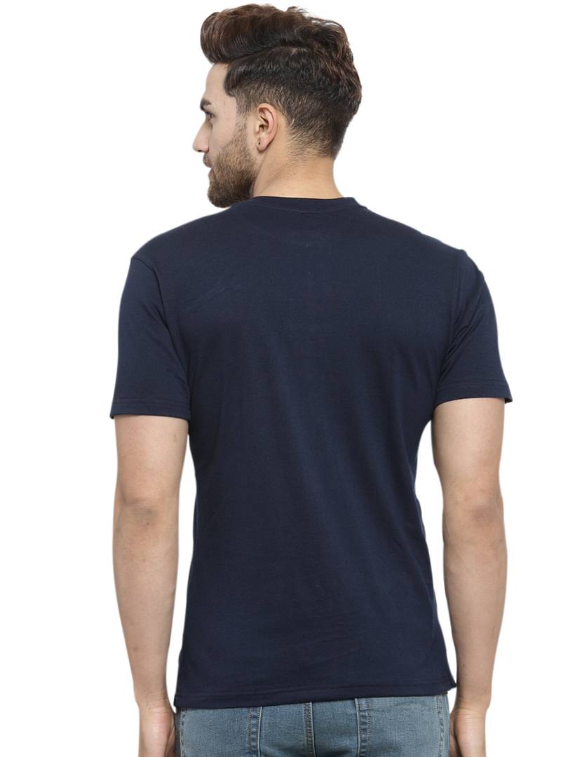 Navy Blue Printed Cotton Round Neck T-Shirt